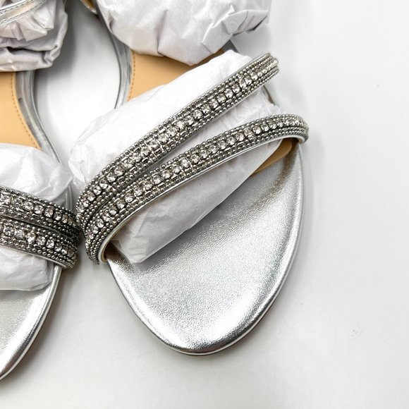 Jewel‎ Badgley Mischka Womens Roslyn Silver Metallic Jeweled Dress Flats Shoes 7 - Picture 4 of 12